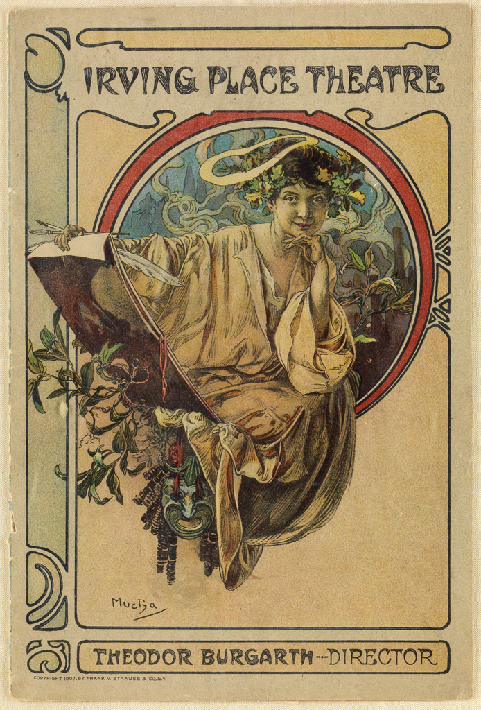 ALPHONSE MUCHA (1860-1939). IRVING PLACE THEATRE. Complete program. October 31st, 1910. 9x6 inches, 23x15 cm. Frank V. Strauss & Co., N